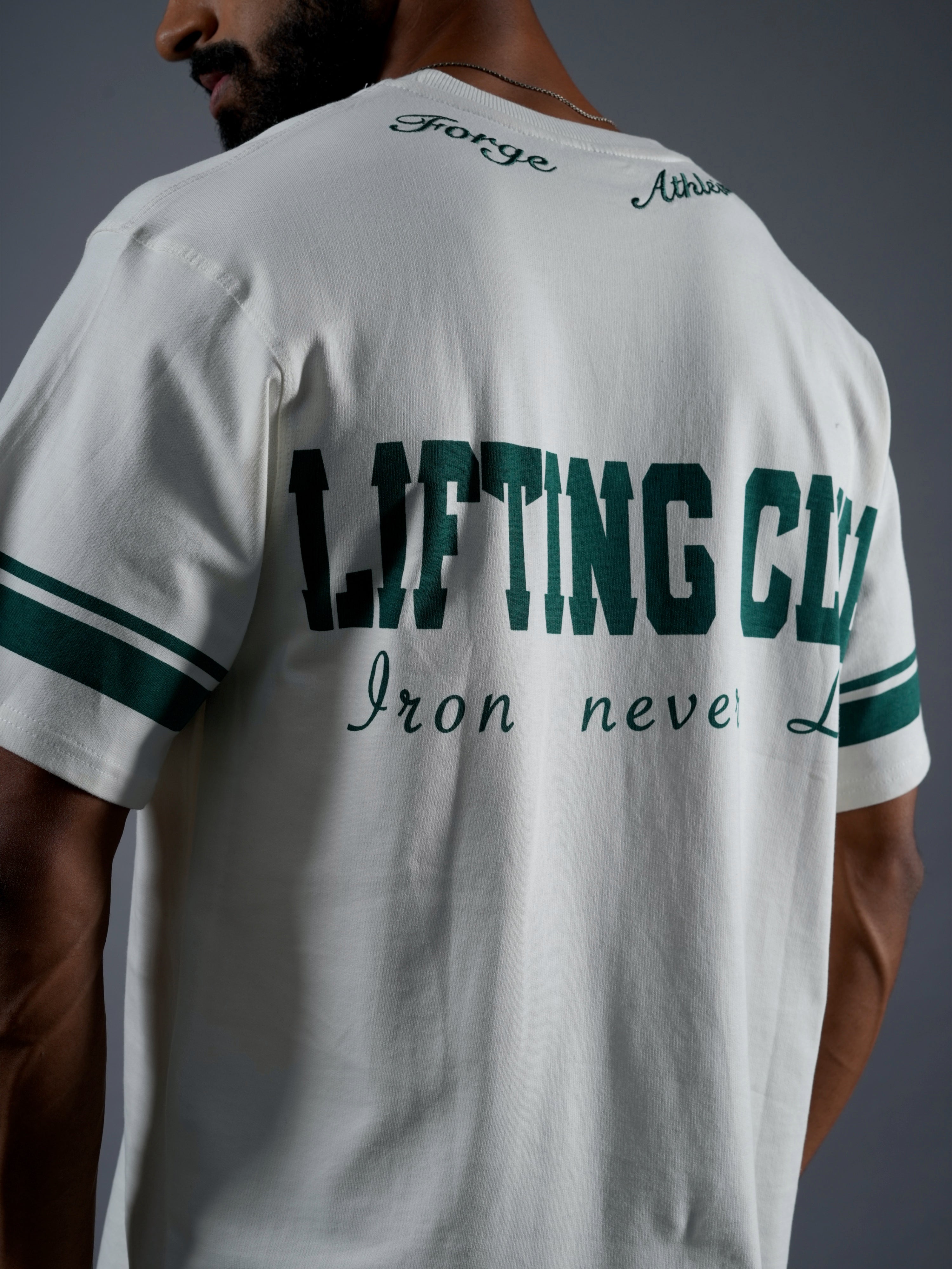 Man wearing Lifting Club gym t-shirt during training