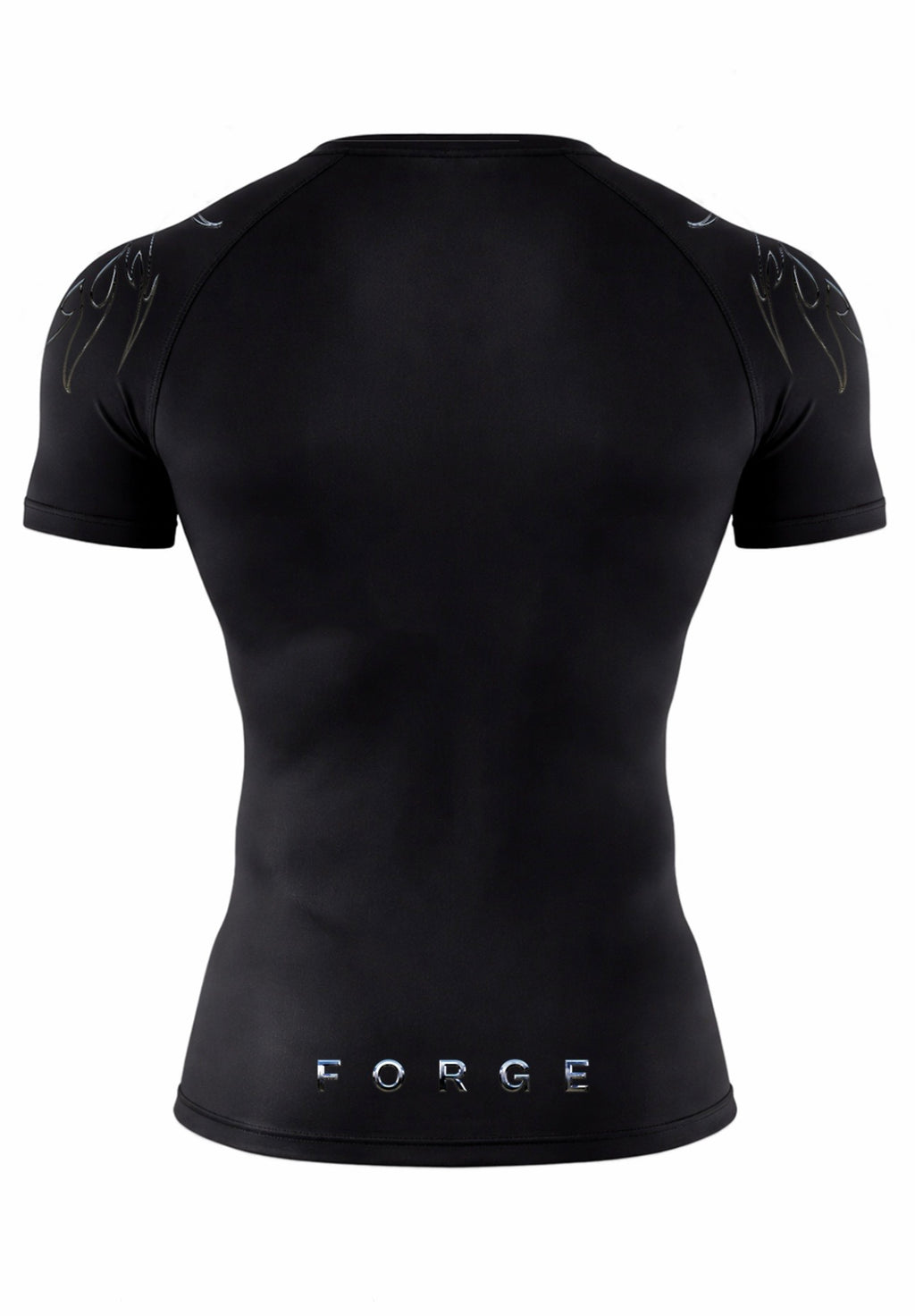 Black athletic shirt with 'FORGE' branding on a white background