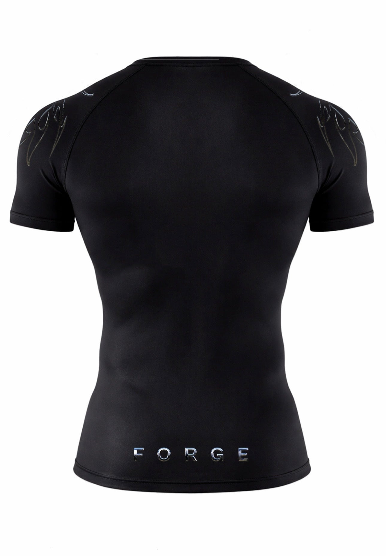 Black athletic shirt with 'FORGE' branding on a white background