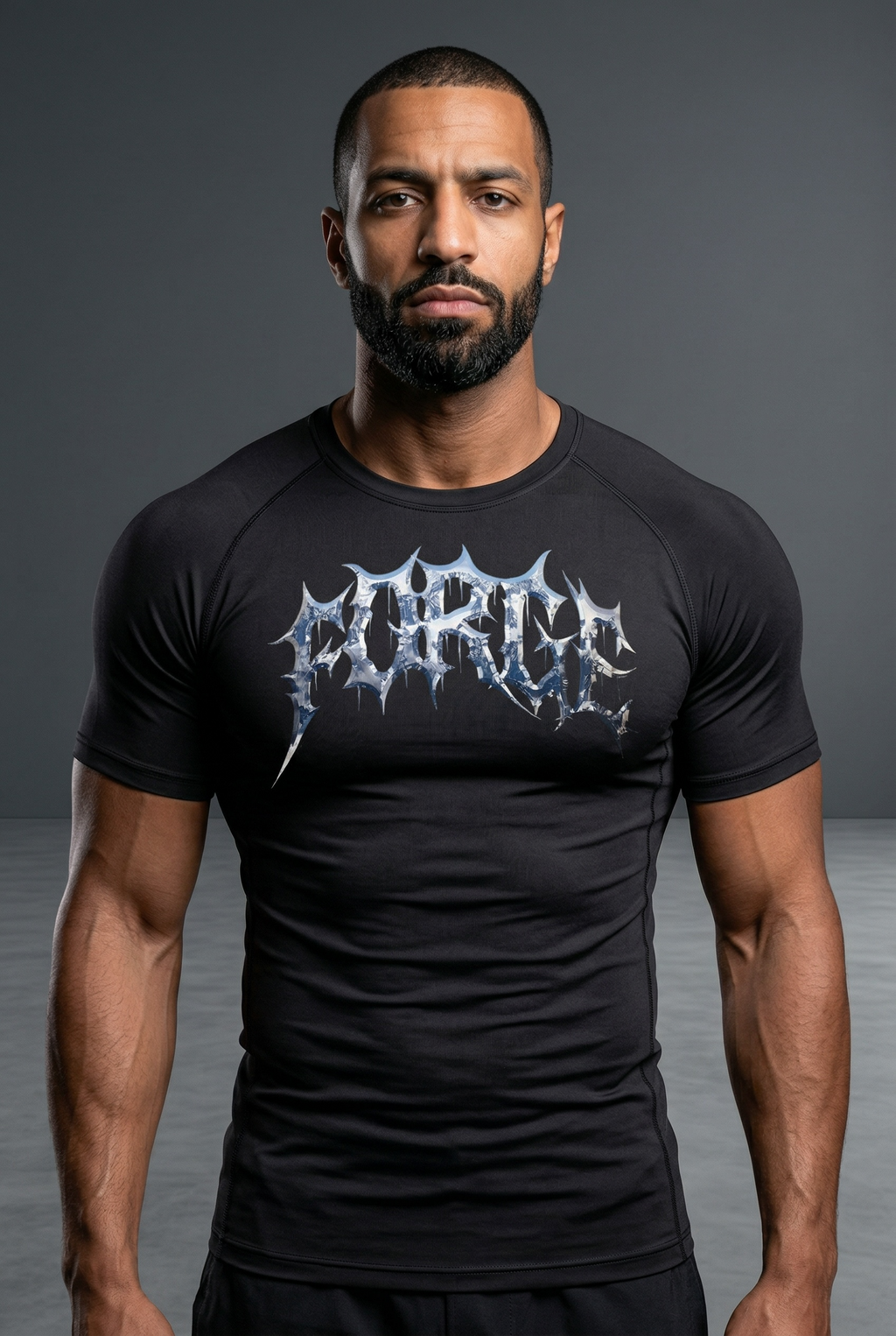  Men's black compression gym t-shirt front view — Forge Athleisure