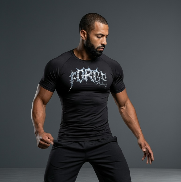 Forge compression t-shirt back view, 4-way stretch fabric